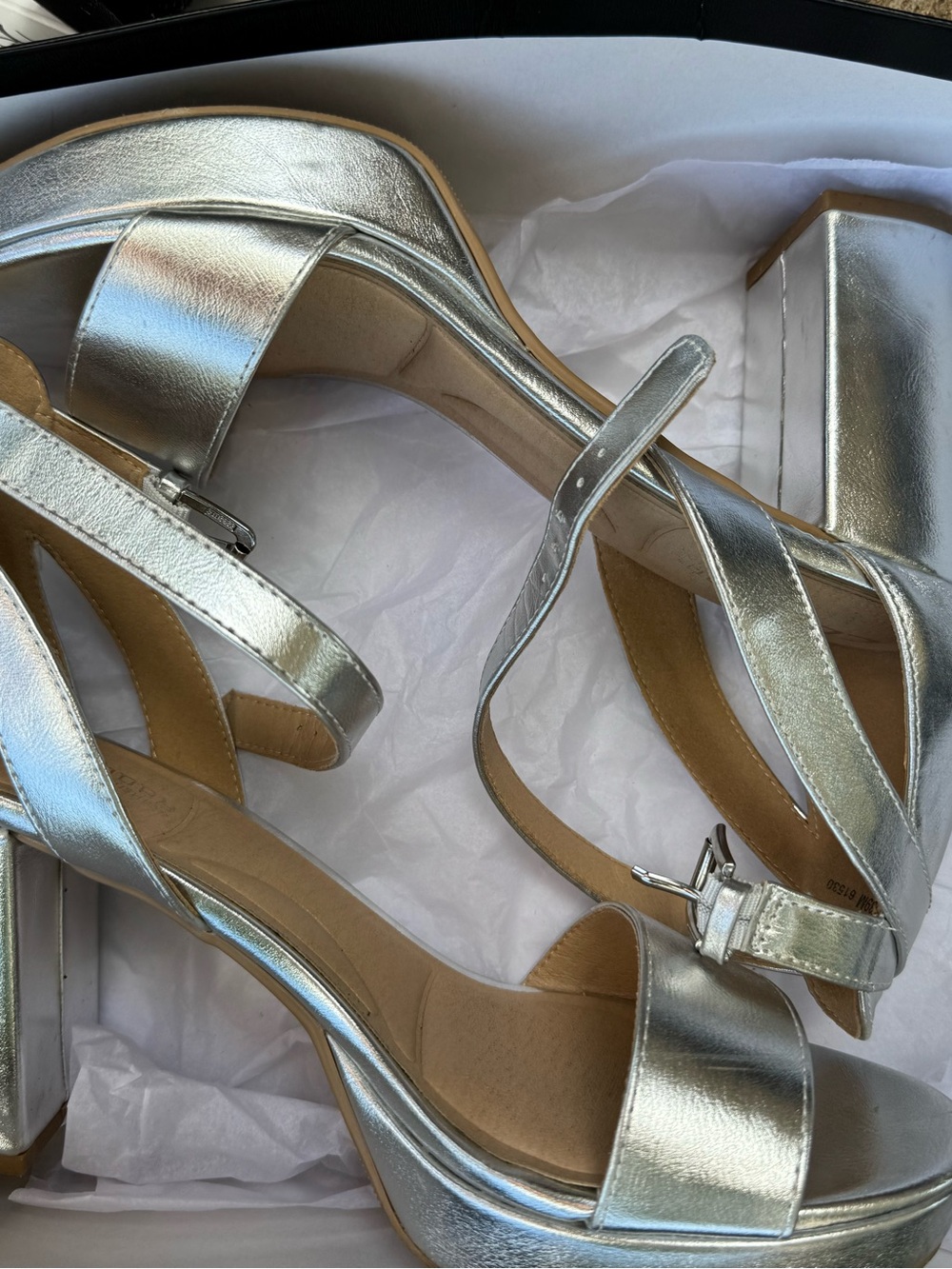 CL by Laundry Silver Metallic Block Heel Sandals